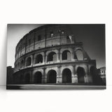 Black and white stretched canvas print of the Colosseum in Rome, ideal for kitchen wall art.