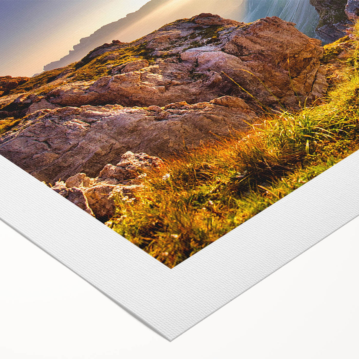 Art deco poster of Dolomites in Italy, featuring muted earth tones on rolled canvas, suitable for dining room wall art.
