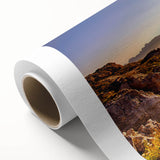 Art Deco style poster of the Dolomites in Italy, featuring muted earth tones on rolled canvas, ideal for nursery wall art.