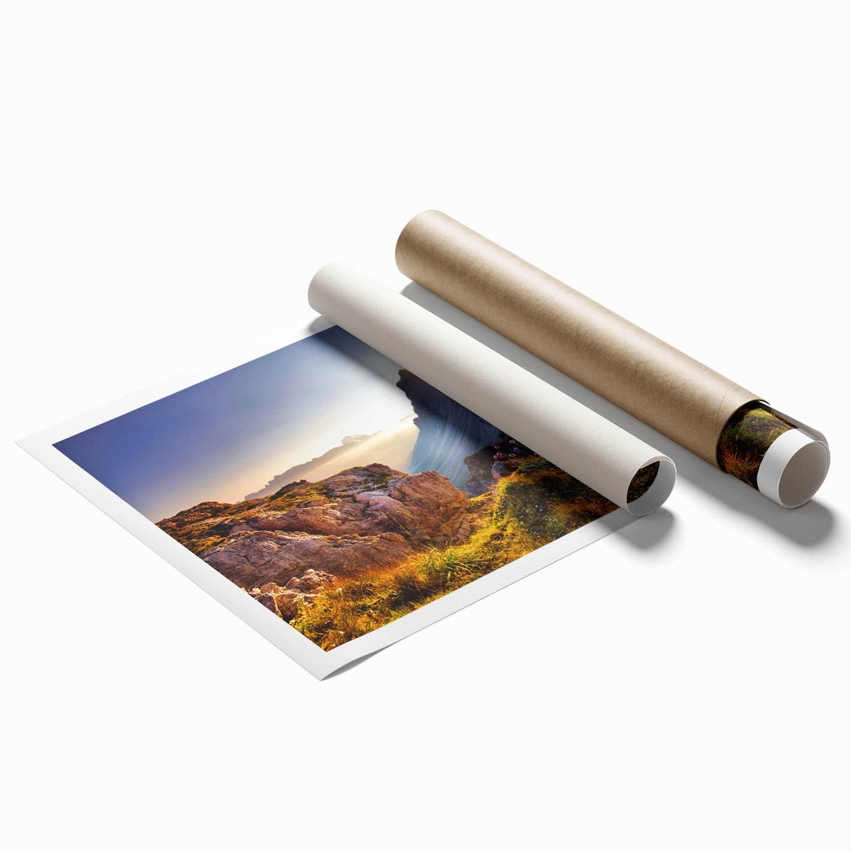 Extra large rolled print of the Dolomites in Italy, featuring lush greenery and mountain peaks.