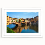 Textured abstract art print of Florence scenery in muted earth tones, framed with a white mat, ideal for bedroom art.