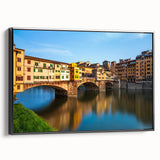 Black and white wall art of Florence landscape on framed canvas, ideal for bedroom decor, featuring vintage poster art style.