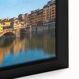 Extra large framed canvas of a textured Florence scenery in black with colorful art accents, ideal for living room decor.