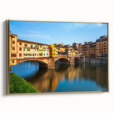 Framed canvas wall art depicting a vintage-style Florence landscape in muted gold and black tones.