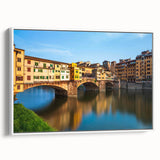 Vintage poster art of Florence scenery on framed canvas, featuring vibrant colors, ideal for living room decor.