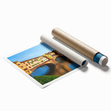 Extra large rolled print of Florence scenery with soft floral elements in muted earth tones.