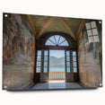 Acrylic print of Lake Como with lush landscapes in muted greens and blues, ideal for bedroom or dining room art.