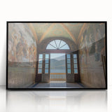 Large abstract wall art of Lake Como with soft blue and green hues on a framed acrylic, suited for modern living room decor.