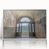 Mid-century modernist art of Lake Como, featuring serene blue and green tones on a framed acrylic print.