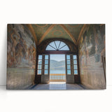 Black and white photograph of Lake Como on stretched canvas, ideal for kitchen wall art.