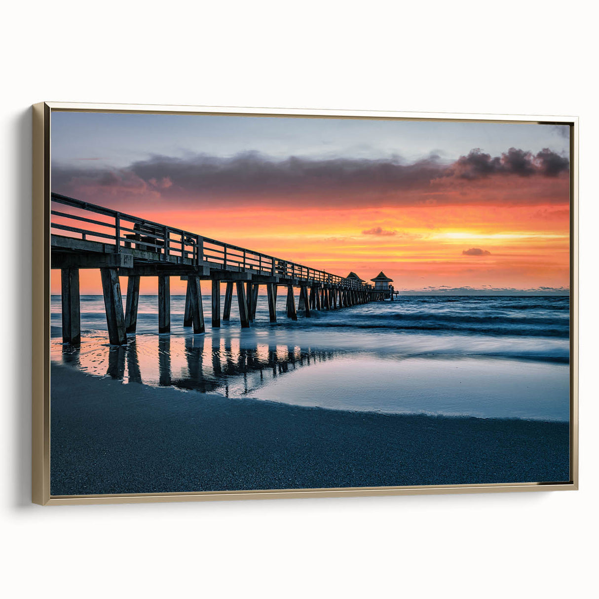 Framed canvas featuring a vintage-style landscape painting of Naples, Italy in muted gold and black tones.