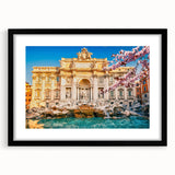 Extra large abstract art print of a colorful Rome scenery in a black frame, ideal for living room decor.