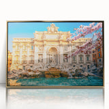 Acrylic print of Rome with gold frame, featuring art deco style, ideal for modern art wall decor in a nursery.