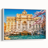 Vintage poster art of Rome with colorful imagery on extra large framed canvas, ideal for living room decor.