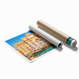 Extra large rolled print of Rome scenery with floral elements in soft pastel colors, ideal for classy bathroom wall art.
