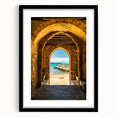Abstract art print of a colorful Sicilian landscape on textured canvas, framed in black, ideal for living room decor.