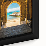 Black wall art depicting a Sicilian landscape on a framed canvas, featuring textured, colorful art in extra large size.