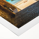 Art deco poster featuring a Sicilian landscape in muted earth tones on rolled canvas, suited for dining room decor.