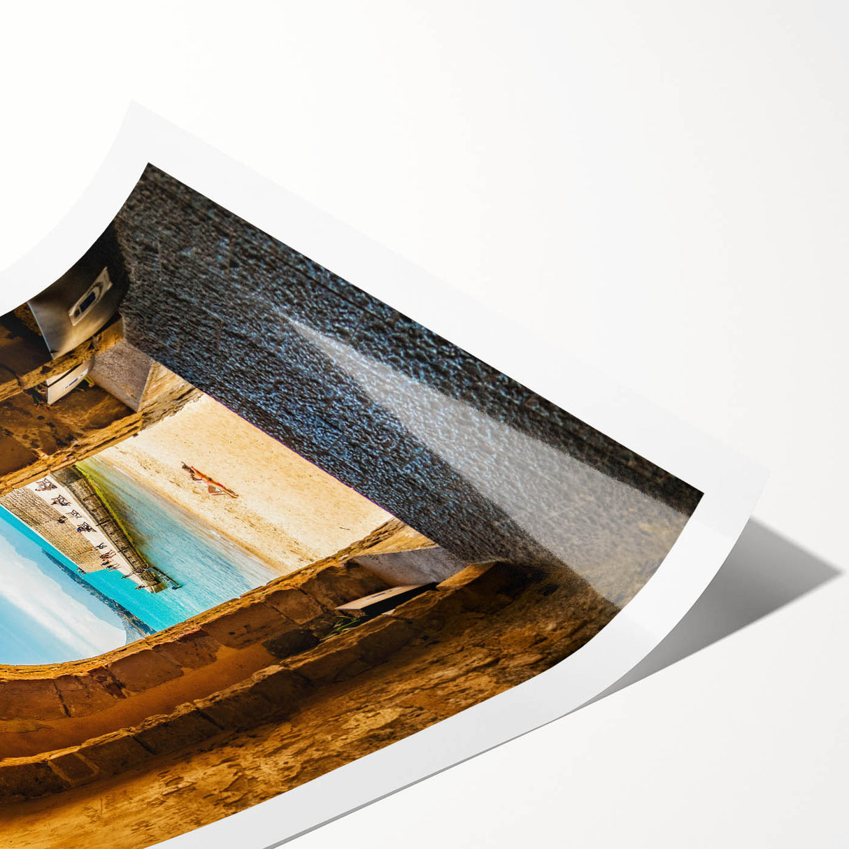 Extra large rolled print featuring line art flowers and Sicilian scenery in soft pastel shades.