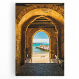 Black and white image of Sicilian landscape on stretched canvas, ideal for kitchen wall art.