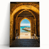 Black and white stretched canvas of Sicilian scenery, ideal for kitchen wall art.