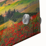 Acrylic print of a Tuscan landscape in muted earth tones, ideal for dining room art in a mid-century modernist style.