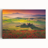 Black and white stretched canvas featuring a serene Tuscan landscape, ideal for kitchen wall art or bedroom decor.