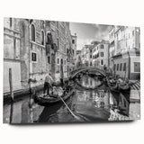 Acrylic print of Venice scenery with gondolas in muted earth tones, ideal for dining room art.