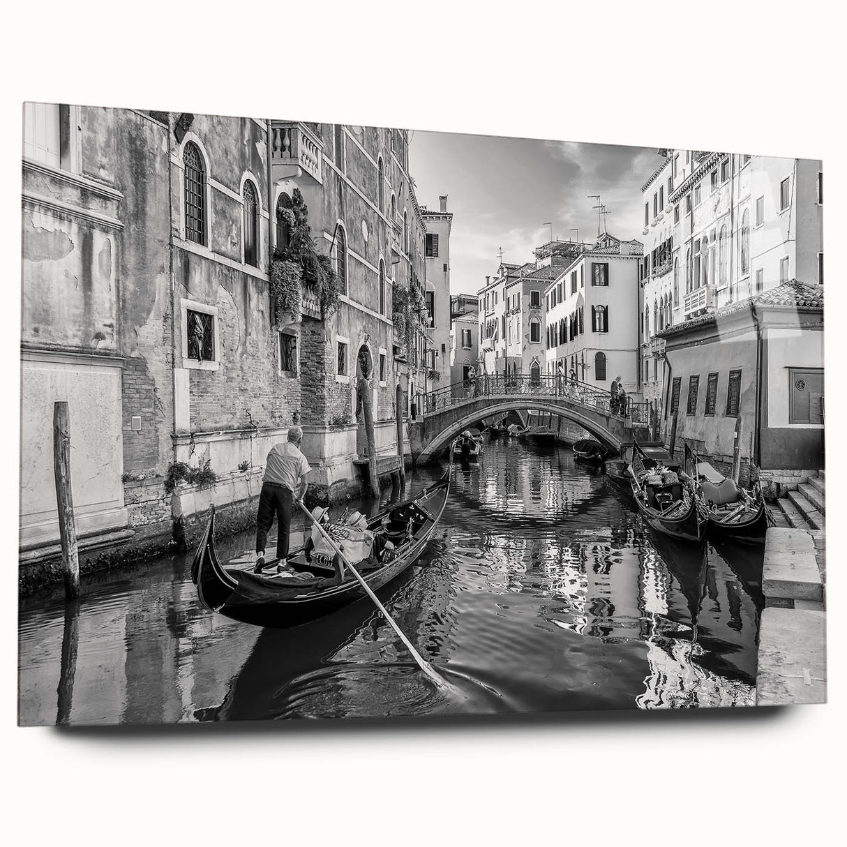 Acrylic print of a large abstract depiction of Venice in muted blue and gray tones, suited for bedroom or dining room art.