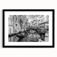 Extra large, colorful abstract art print of a Venice scenery in a black frame, ideal for living room decor.