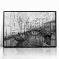 Large abstract wall art depicting a stylized Venice scenery in muted earth tones, framed in black acrylic.