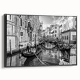 Black and white vintage poster art of Venice landscape on framed canvas, ideal for bedroom wall decor.