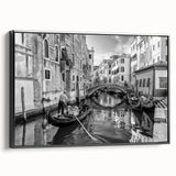 Black and white vintage poster art of Venice landscape on framed canvas, ideal for bedroom wall decor.