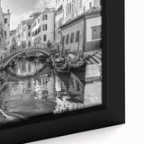 Extra large black wall art of Venice scenery on textured framed canvas with colorful accents, suitable for living room.