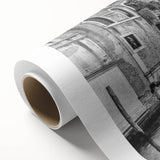 Art Deco style poster of Venice scenery on rolled canvas, featuring muted blue and peach tones.