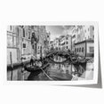 Venice canal scene in muted blue and gray tones on a large rolled canvas, ideal for art wall dining room.