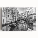 Black and white stretched canvas of Venice scenery, ideal for kitchen wall art or bedroom.