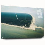 Large abstract wall art featuring a European scenery in muted earth tones on acrylic glass, ideal for dining room decor.