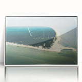 Mid-century modernist art depicting a serene Latvian landscape on a framed acrylic, with muted earth tones.