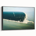 Black and white wall art featuring a vintage poster-style landscape of Latvia on framed canvas, ideal for bedroom decor.