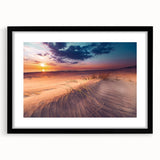 Extra large abstract art print featuring a colorful, textured depiction of a European scenery, framed in black.