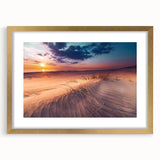 Abstract art print depicting a serene Lithuanian landscape in soft pastel shades, framed in gold with mat.