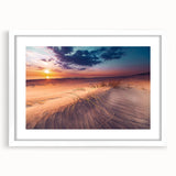 Textured art print of an abstract European landscape in muted earth tones, framed with a white mat, ideal for bedroom decor.