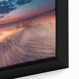 Extra large framed canvas featuring a textured, colorful European Lithuanian scenery on a black background.