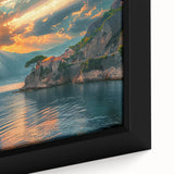Extra large framed canvas featuring a textured Mediterranean Sea scenery in black with colorful accents.