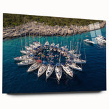 Large abstract wall art of Monaco scenery in muted ocean and sky blue tones on acrylic glass.