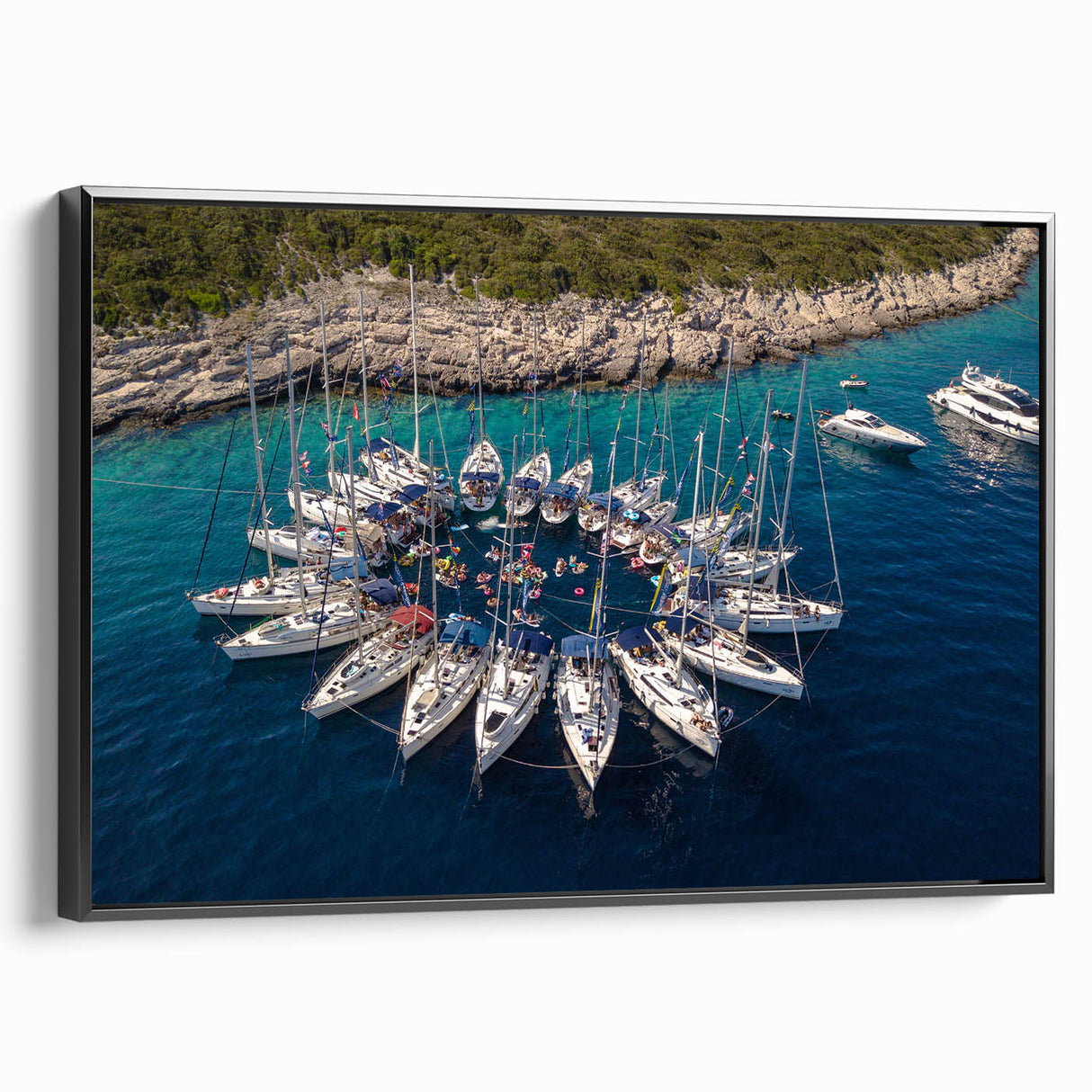Black and white vintage poster art of Monaco landscape on framed canvas, suitable for bedroom decor.