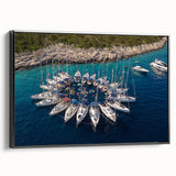 Black and white vintage poster art of Monaco landscape on framed canvas, suitable for bedroom decor.