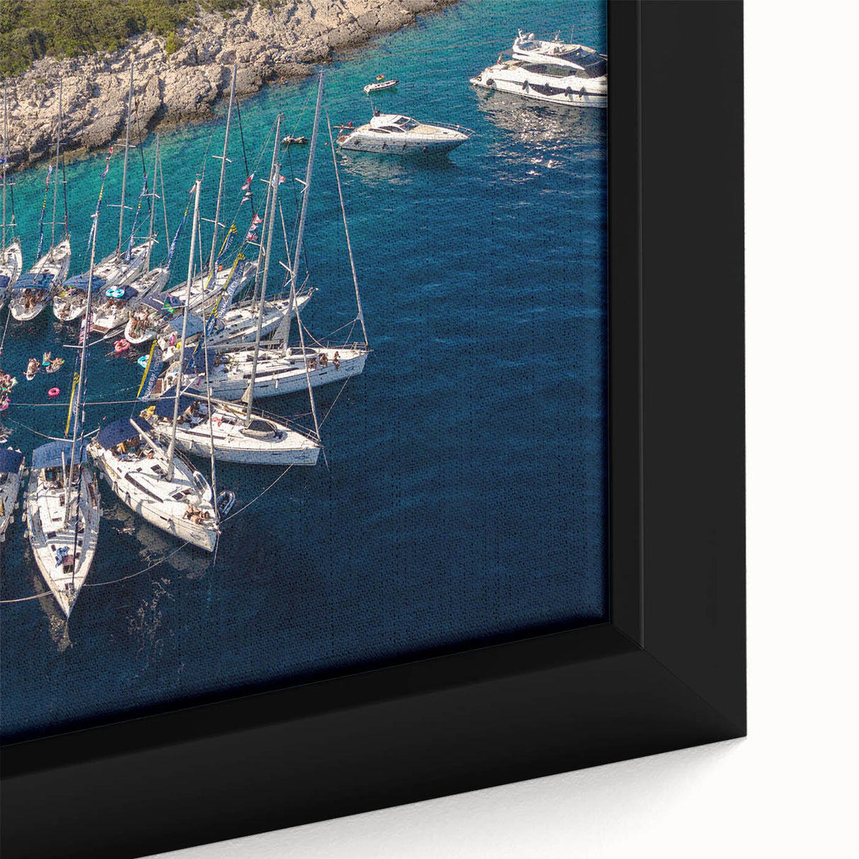 Extra large framed canvas of Monaco scenery in black with colorful, textured details, ideal for living room decor.