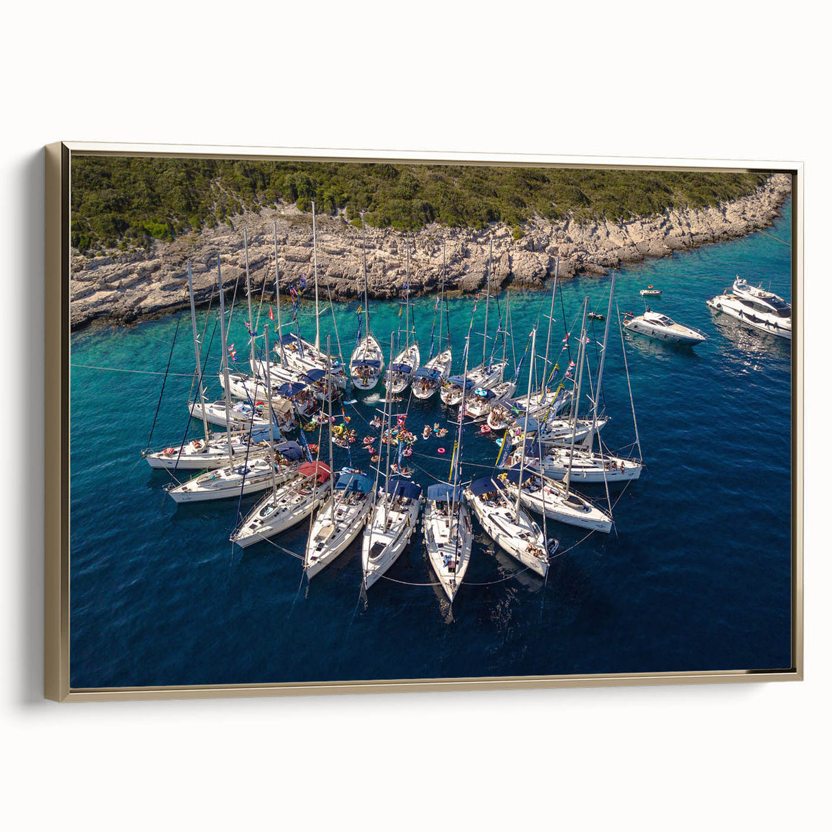Framed canvas of a vintage-style Monaco landscape in black and gold, ideal for bedroom wall decor.
